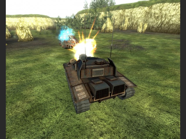 Zwei Panzer liefern sich ein Feuergefecht.