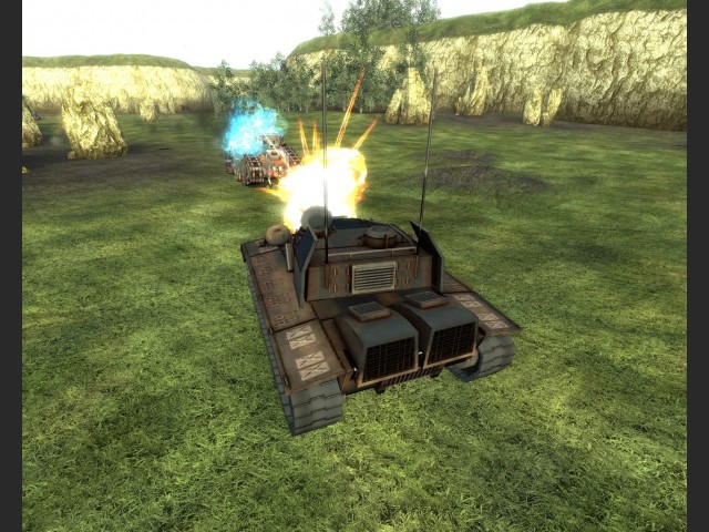 Zwei Panzer liefern sich ein Feuergefecht.