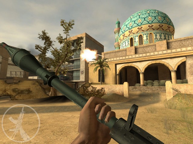 Raketenwerfer und Moschee