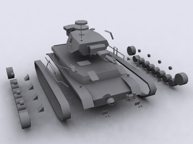 Ein Panzer in seine Einzelteile zerlegt