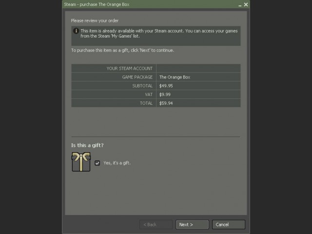 Orange Box ber Steam verschenken