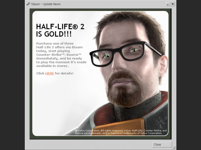 Pop-Up zur Half-Life 2 Gold-Meldung