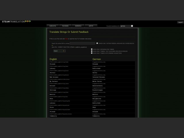 Beta-Screenshot: Datenbank aller Strings