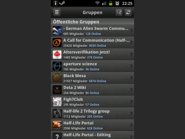 Steam Mobile auf Android Smartphone Gruppen
