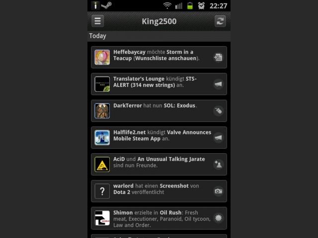 Steam Mobile auf Android Smartphone Aktivitten