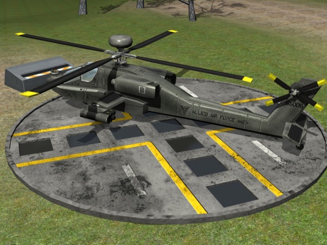 Heli-Pad mit Hubschrauber - Render